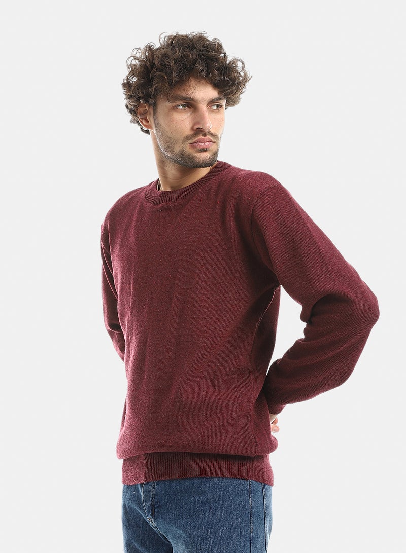 Andora Solid Pattern Wool Pullover_Burgundy - Image 4
